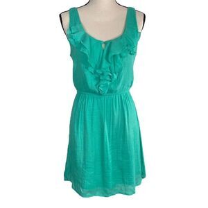 As U Wish Women's Blue Fit and Flare Sleeveless Ruffled Dress Small
